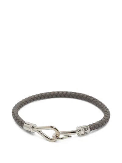 Pre-owned Hermes Jumbo H Braided Leather Bracelet In Grey