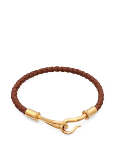 Pre-owned Hermes Jumbo H Braided-leather Bracelet In Gold