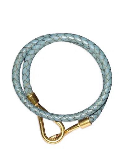 Pre-owned Hermes Jumbo H Leather Bracelet In Blue