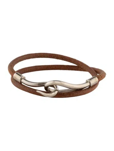 Pre-owned Hermes Jumbo Hook Double Tour Bracelet In Brown