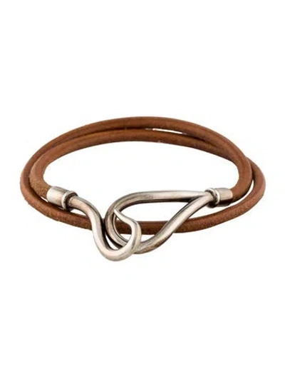 Pre-owned Hermes Jumbo Hook Double Tour Bracelet In Brown