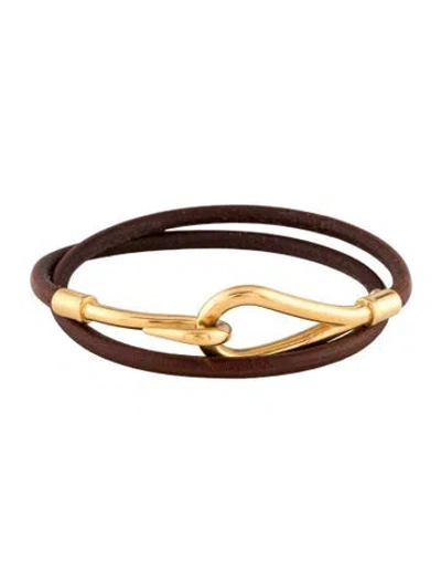 Pre-owned Hermes Jumbo Hook Double Tour Leather Wrap Bracelet In Multi