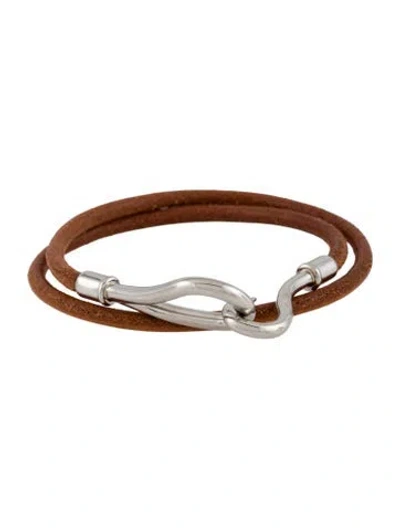 Pre-owned Hermes Jumbo Hook Double Tour Wrap Bracelet In Brown