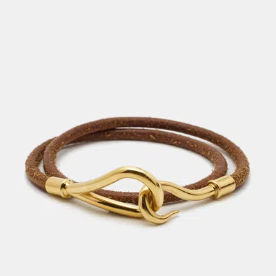 Pre-owned Hermes Jumbo Hook Leather Gold Plated Bracelet