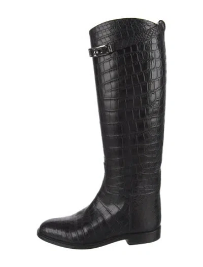Pre-owned Hermes Jumping Alligator Riding Boots In Black