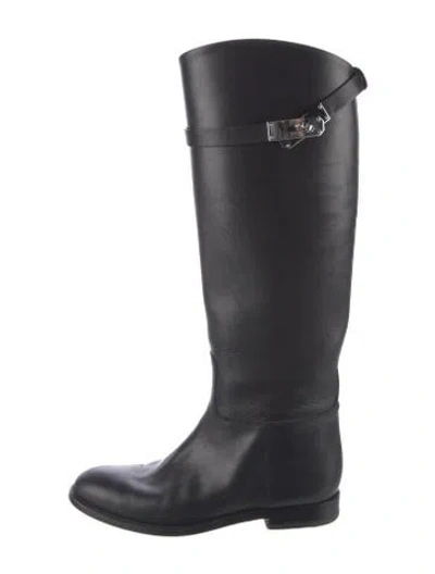 Pre-owned Hermes Jumping Boot Signature Logo Riding Boots In Black