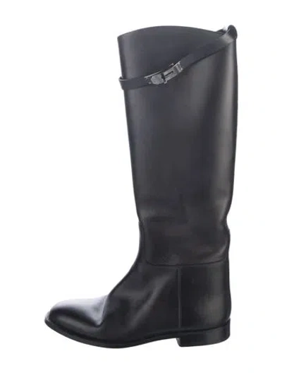 Pre-owned Hermes Jumping Leather Boots In Black