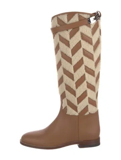 Pre-owned Hermes Jumping Leather Boots In Brown/neutrals