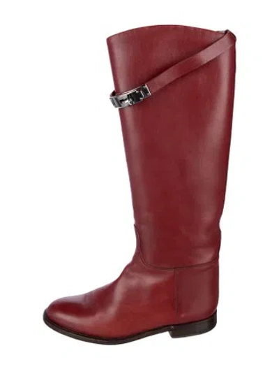 Pre-owned Hermes Jumping Leather Riding Boots In Burgundy