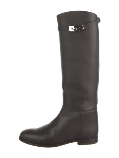 Pre-owned Hermes Jumping Leather Riding Boots In Gray