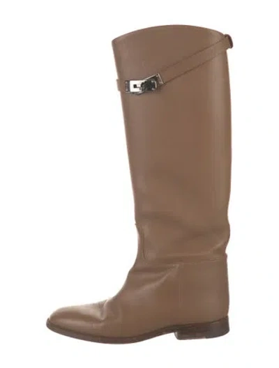 Pre-owned Hermes Jumping Leather Riding Boots In Neutral