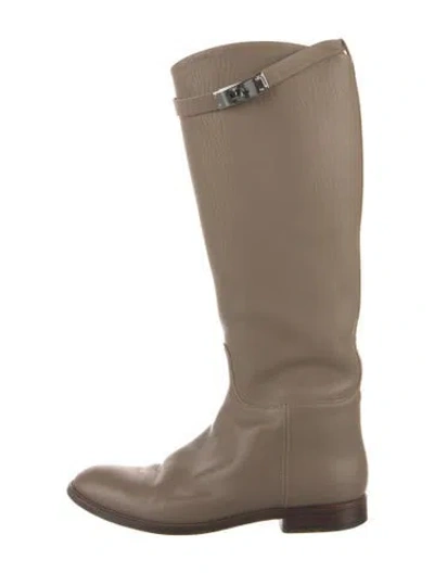 Pre-owned Hermes Jumping Leather Riding Boots In Neutral
