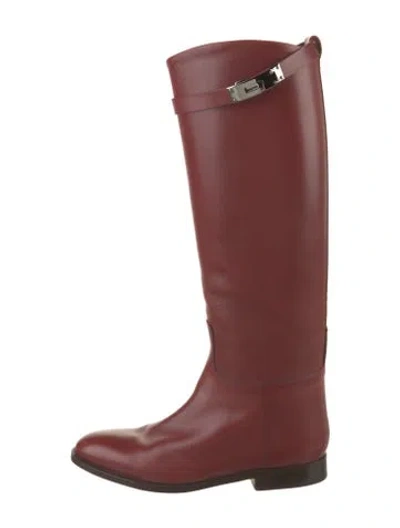 Pre-owned Hermes Jumping Leather Riding Boots In Red