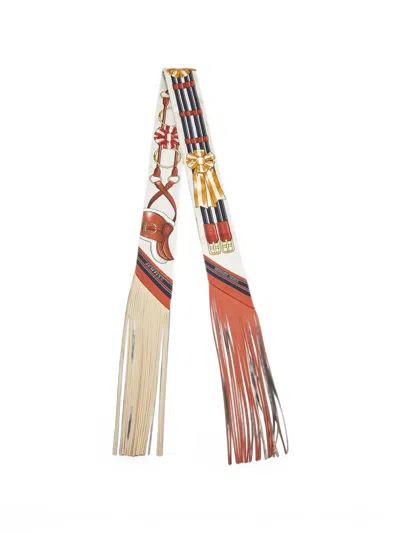 Pre-owned Hermes Jumping Leather-fringed Scarf In White