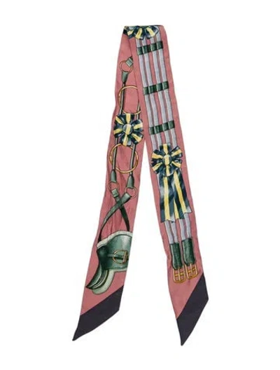 Pre-owned Hermes Jumping Silk Twilly Scarf In Pink