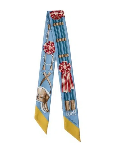 Pre-owned Hermes Jumping Silk Twilly Scarf In White