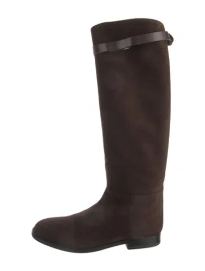 Pre-owned Hermes Jumping Supple Suede Riding Boots In Brown