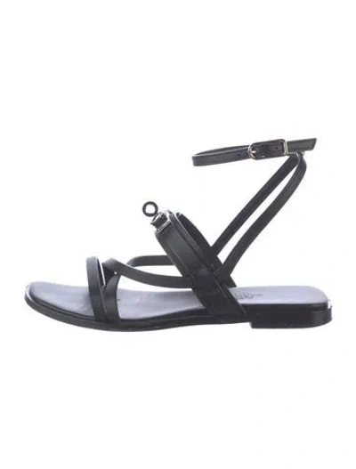 Pre-owned Hermes June H Logo Gladiator Sandals In Black