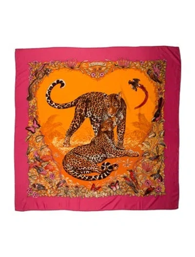 Pre-owned Hermes Jungle Love Cashmere Shawl In Pink