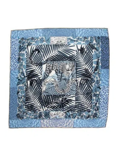 Pre-owned Hermes Jungle Love Silk Scarf In Blue