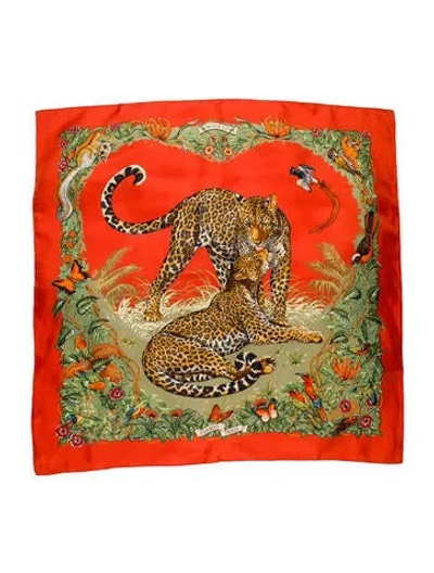 Pre-owned Hermes Jungle Love Silk Scarf In Orange