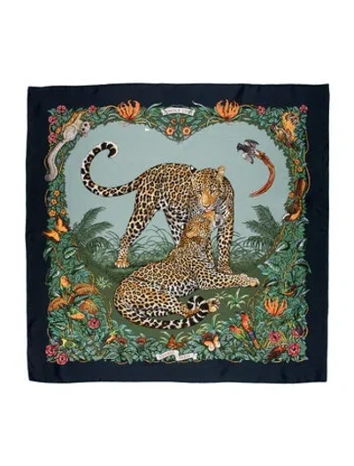 Pre-owned Hermes Jungle Love Silk Scarf W/ Tags In Green