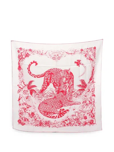 Pre-owned Hermes Jungle Love Tattoo Scarf In White