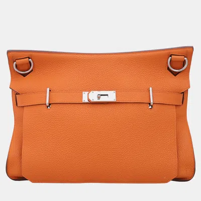 Pre-owned Hermes Jypsiere 34 Orange Clemence Leather Bag