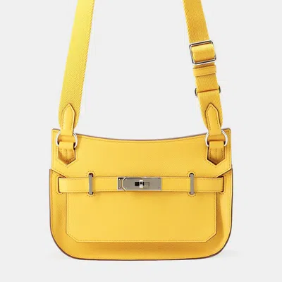 Pre-owned Hermes Jypsiere Jaune Ambre Evercolor Size Mini In Yellow