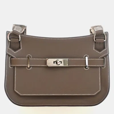 Pre-owned Hermes Jypsiere Mini Etoupe Evercolor Calfskin Leather Crossbody Bag In Brown