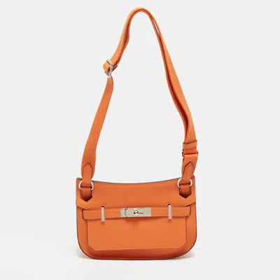 Pre-owned Hermes Jypsiere Mini Palladium Finish Orange Swift Leather Shoulder Bag