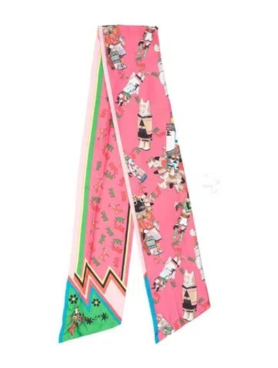 Pre-owned Hermes Kachinas Maxi Silk Twilly Scarf In Pink
