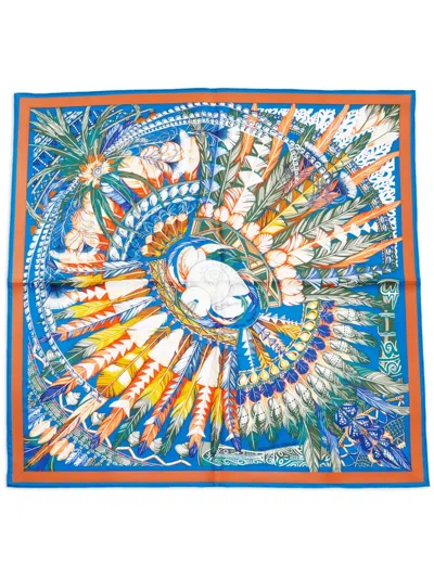 Pre-owned Hermes Kalle 90 Silk Scarf In Blue