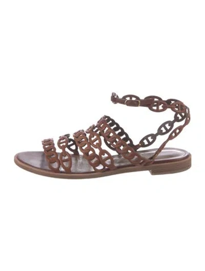 Pre-owned Hermes Kalliste Chaîne D'ancre Insignia Gladiator Sandals In Brown