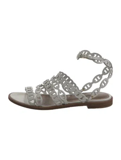 Pre-owned Hermes Kalliste Chaîne D'ancre Insignia Sandals In White