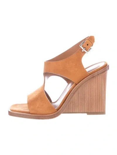 Pre-owned Hermes Kalya 100 Suede T-strap Sandals In Brown