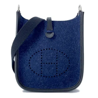 Pre-owned Hermes Kara Black Blue Nuit Felt Swift Leather Shoulder Bag ()