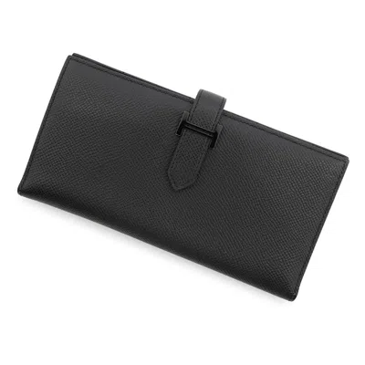Pre-owned Hermes Kara Black Epsom Leather Long Wallet (bi-fold) ()