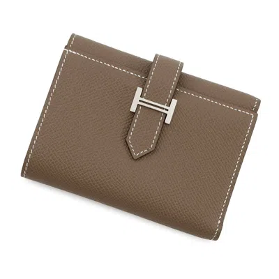 Pre-owned Hermes Kara Etoupe Gray Epsom Leather Wallet (tri-fold) ()