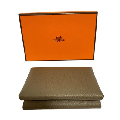 Pre-owned Hermes Kara Etoupe Gray Grayish Epsom Leather Coin Purse/coin Case ()