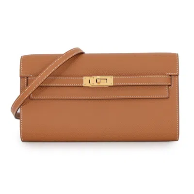 Pre-owned Hermes Kara Gold Epsom Leather Long Wallet (bi-fold) ()