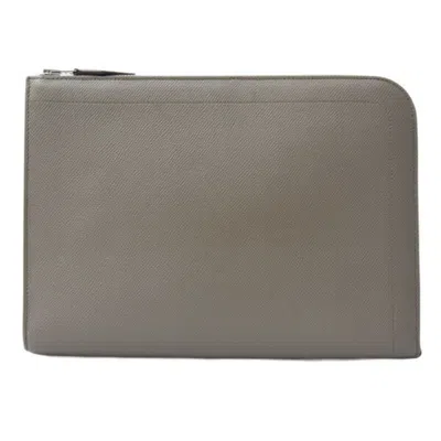 Pre-owned Hermes Kara Gray Epsom Leather Clutch Bag ()