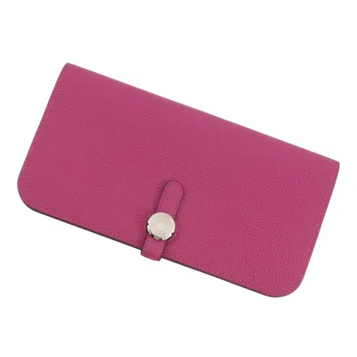 Pre-owned Hermes Kara Rose Purple Togo Leather Long Wallet (bi-fold) ()