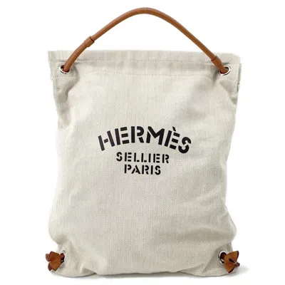 Pre-owned Hermes Kara Toile Chevron Backpack () In Sand