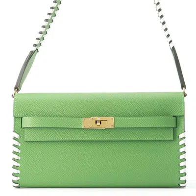 Pre-owned Hermes Kara Vert White Epsom Leather Chain/shoulder Wallet () In Multi