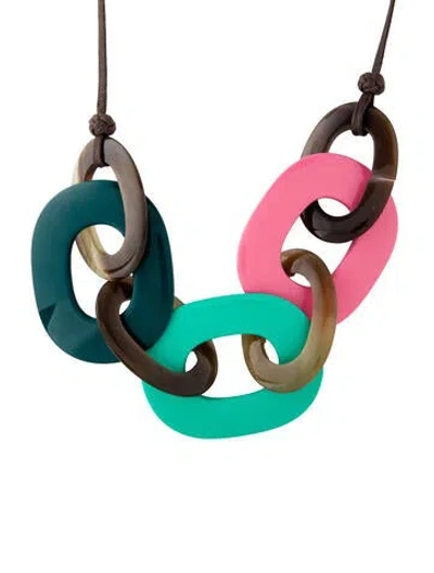 Pre-owned Hermes Karamba Necklace, 19" In Brown/green/pink