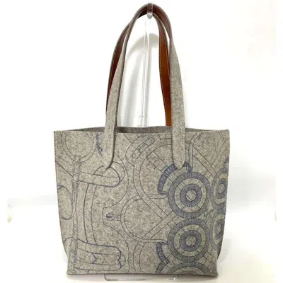 Pre-owned Hermes Karimi Gray Felt Leather Tote Bag ()