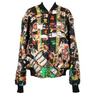 Pre-owned Hermes Hermès "kashinas" Reversible Bombers Silk Twill Jacket In Black