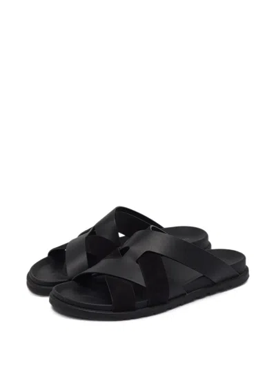 Pre-owned Hermes Kazimir Leather Suede Sandals In Black