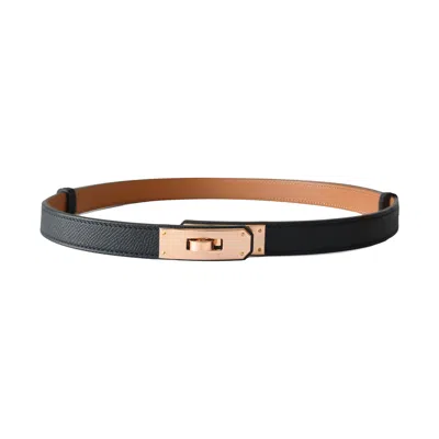 Pre-owned Hermes Kelly 18 Belt Epsom Calfskin Adjustable Belt Rose Gold Hardware Noir